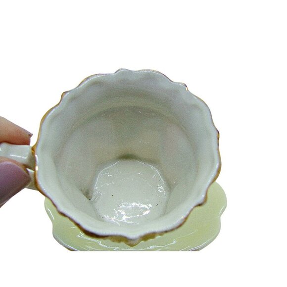 Vintage Germany Demitasse Mini Porcelain Lusterware Teacup Saucer Purple Yellows - Picture 4 of 12